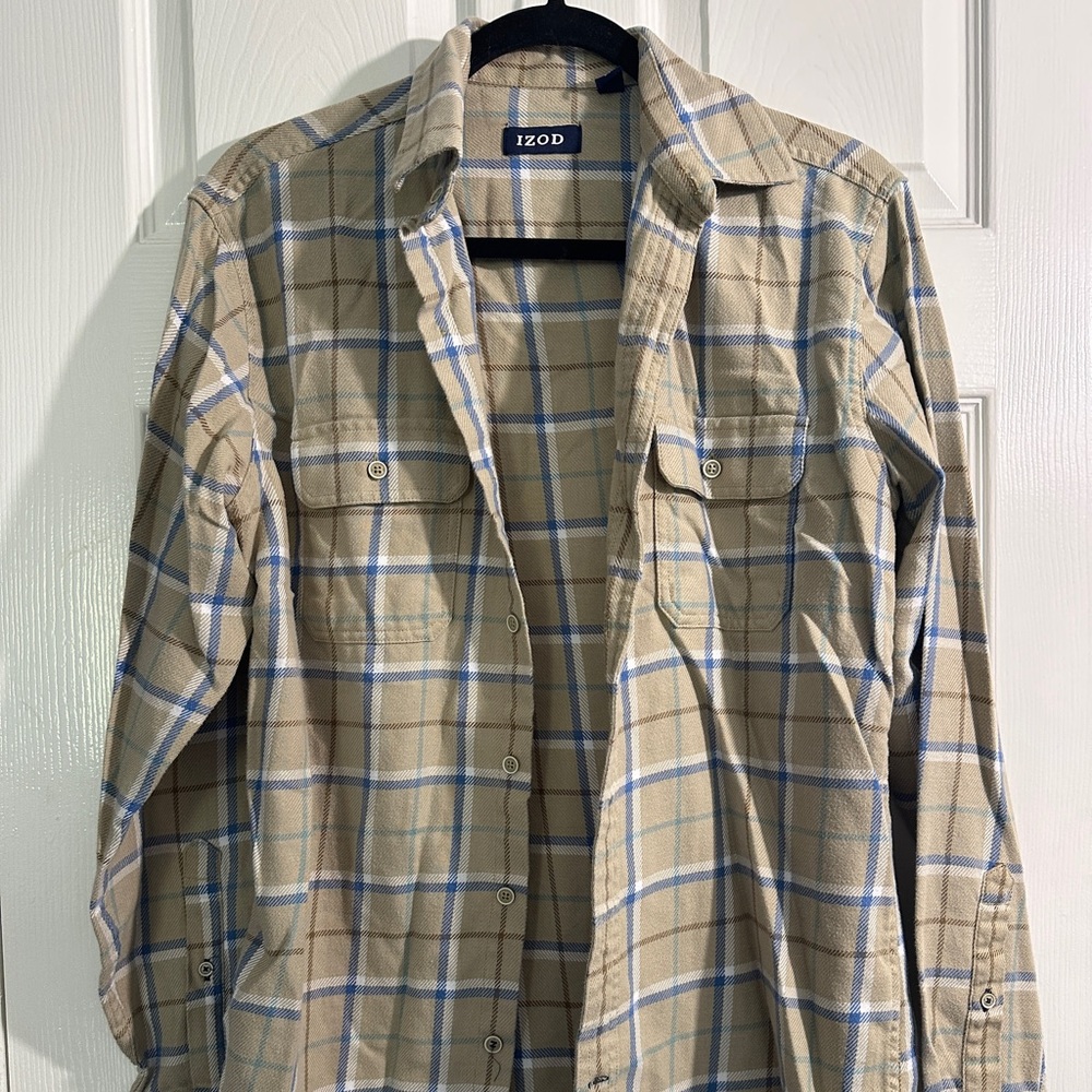 Izod Beige and Light Blue Checkered Shirt